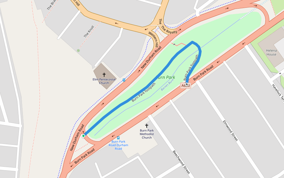 Burn Park footpath walking route map in Sunderland