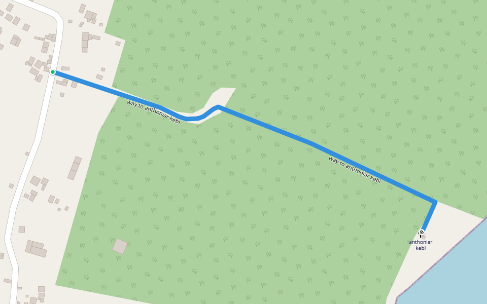 way to anthoniar kebi walking route map in Olakkuda Village