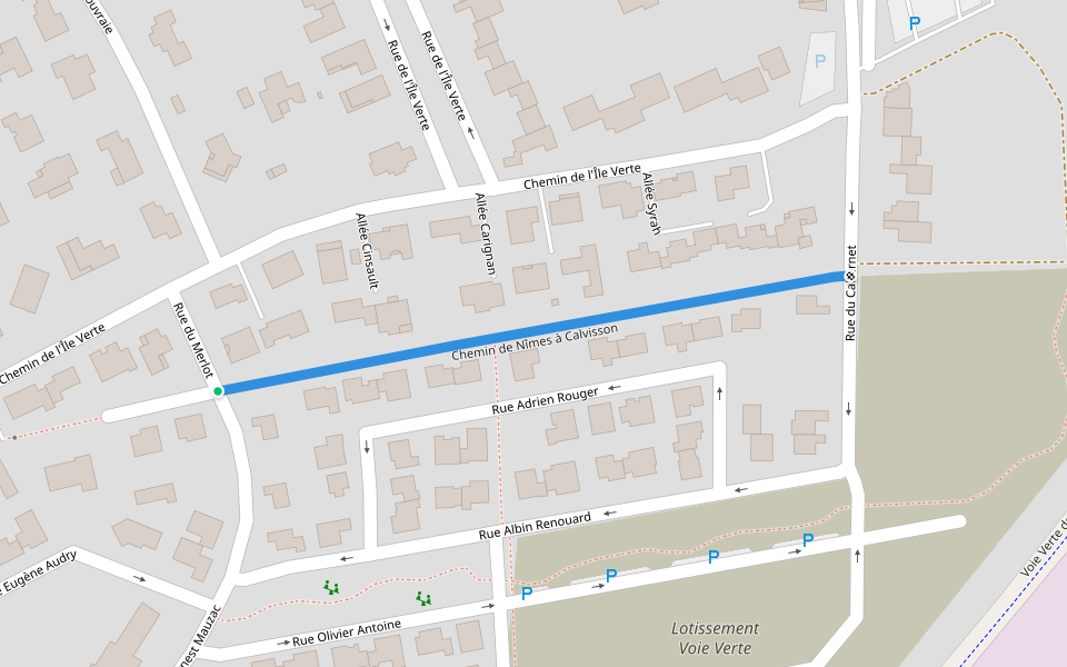 Chemin de Nîmes à Calvisson walking route map in Calvisson