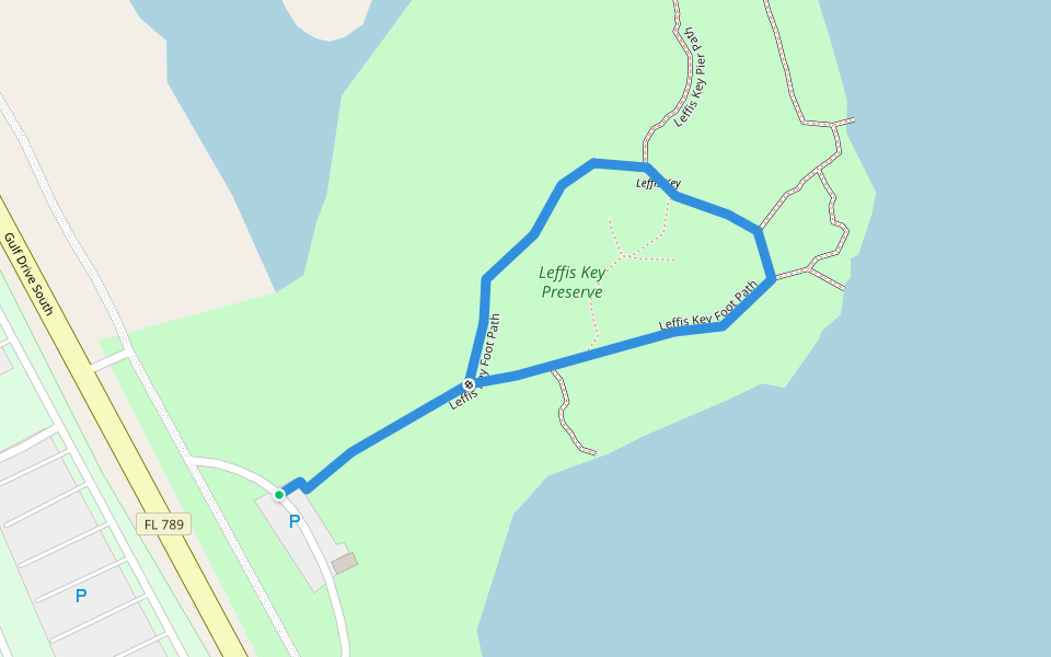 Leffis Key Foot Path walking route map in Bradenton Beach