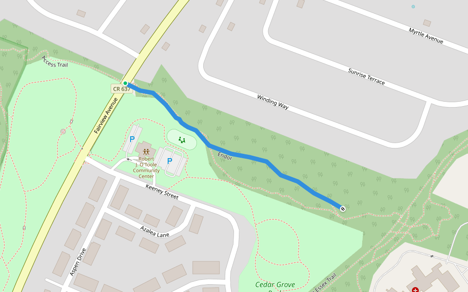 Endor walking route map in Cedar Grove