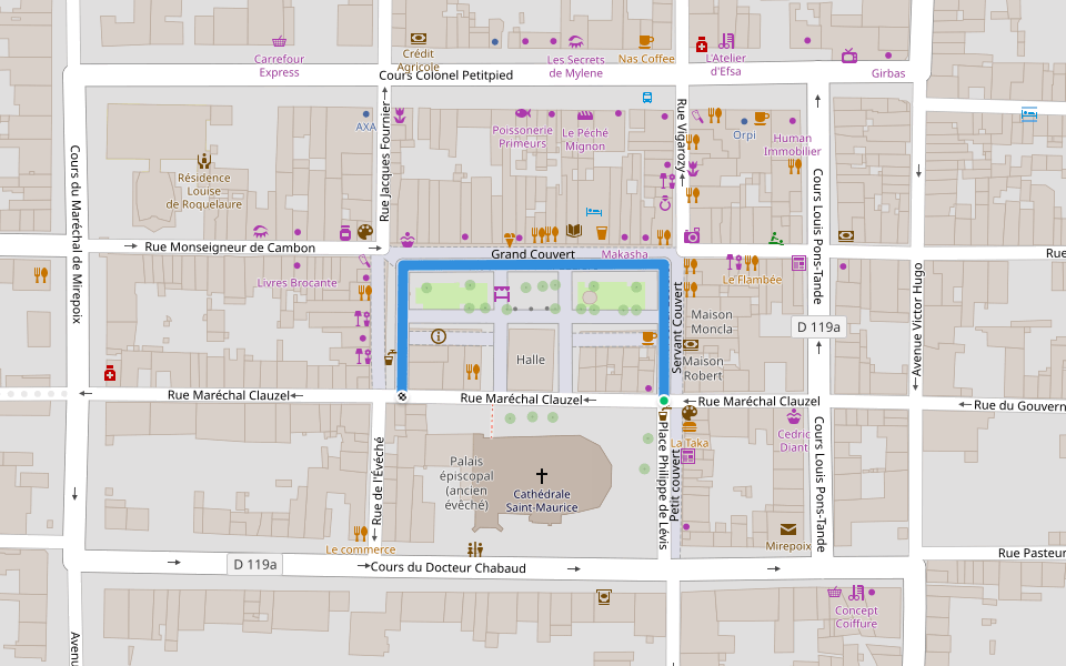 Place Maréchal Leclerc walking route map in Mirepoix