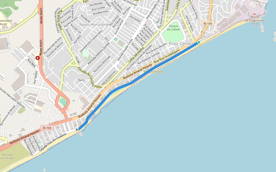 Calçadão Praia Campista walking route map in Macaé