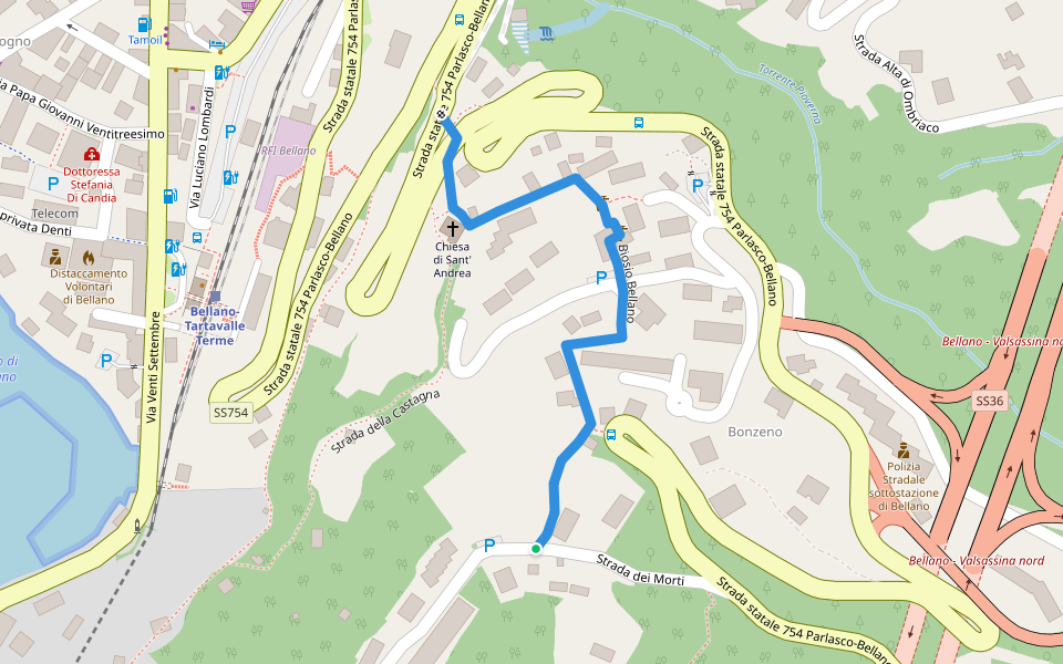 Biosio Bellano walking route map in Bonzeno