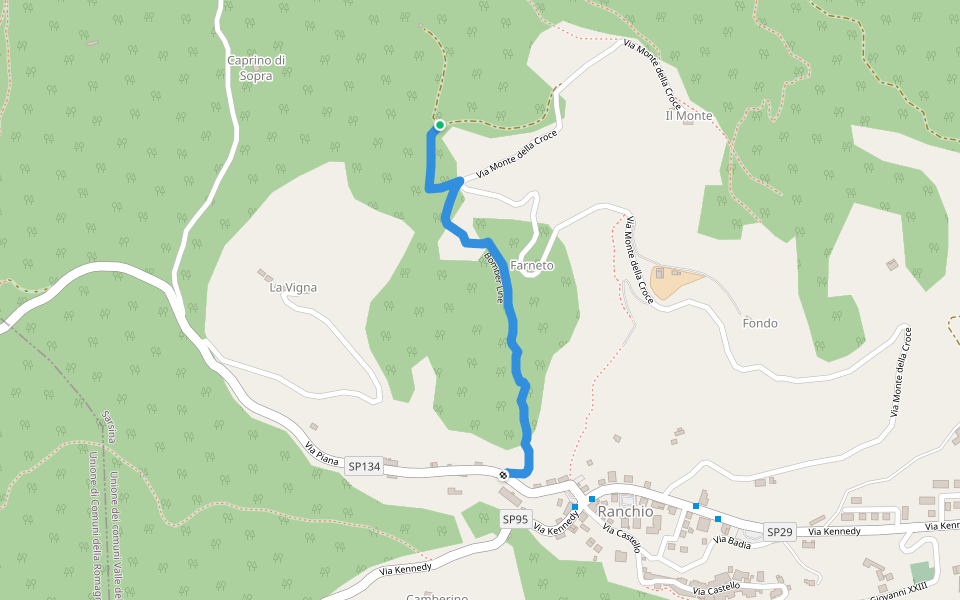 Bomber Line walking route map in Valbiano