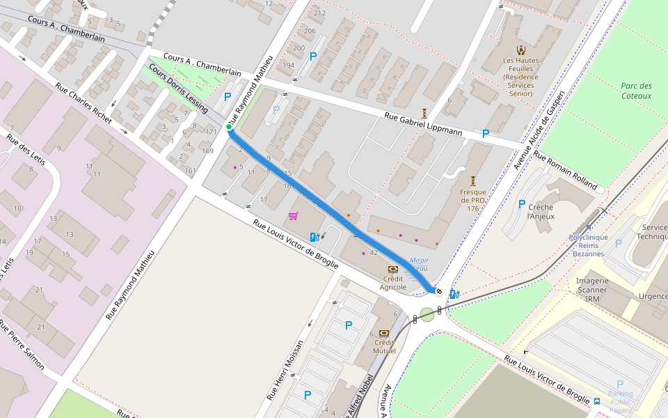 Cours Christian Lange walking route map in Bezannes