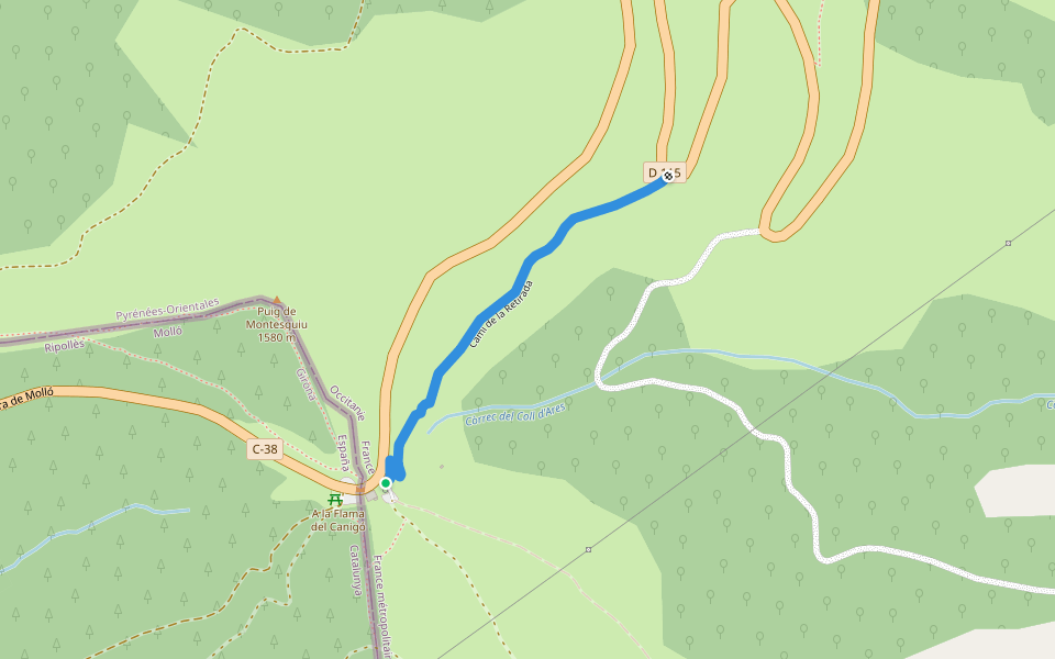 Camí de la Retirada walking route map in Molló