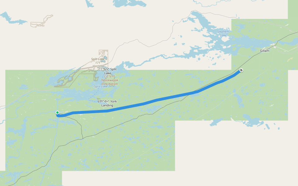 Snoman Trail walking route map in Pikwitonei