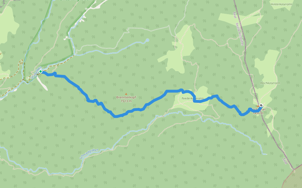 Hochkaseralm via Grieseltal walking route map in Sankt Ulrich am Pillersee
