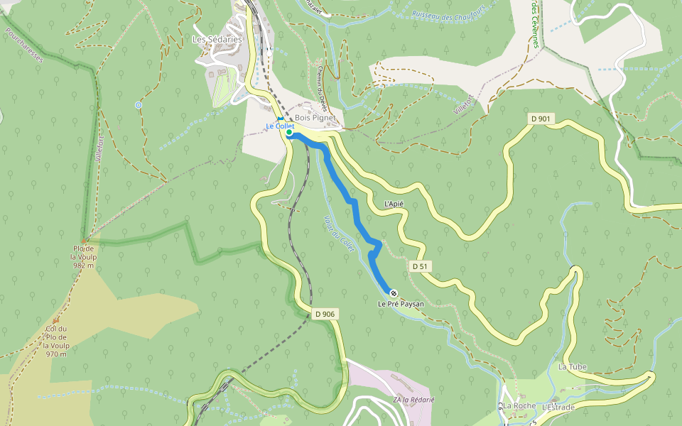 La Régordane walking route map in Saint-André-Capcèze