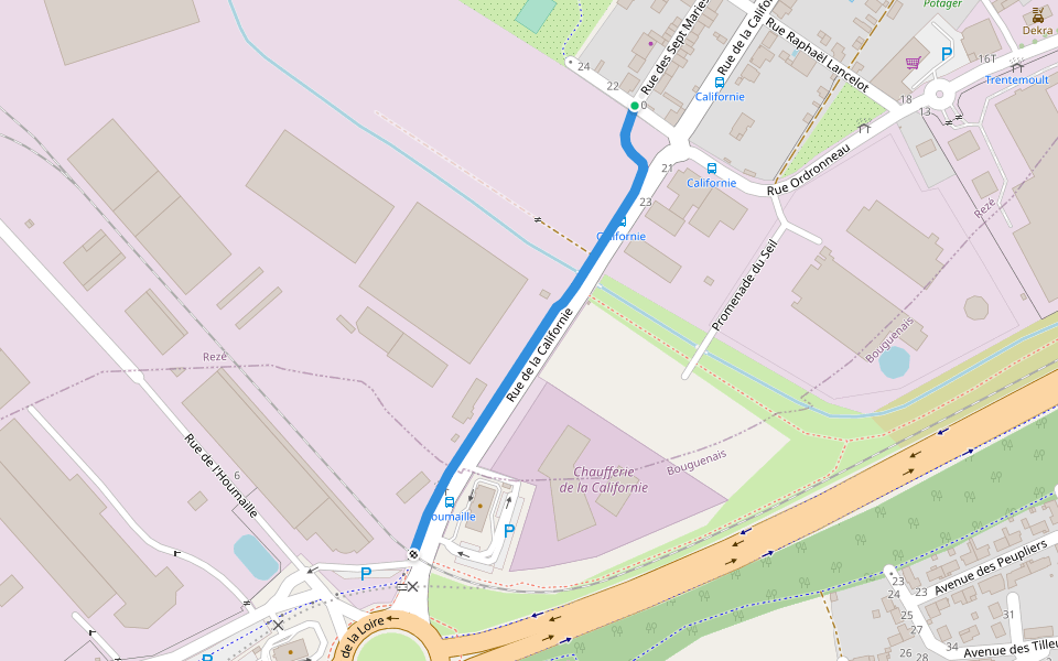 Rue de la Californie walking route map in Rezé