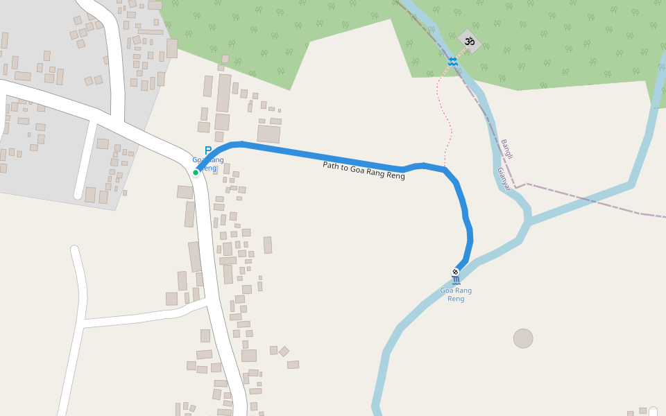 Path to Goa Rang Reng walking route map in Gianyar