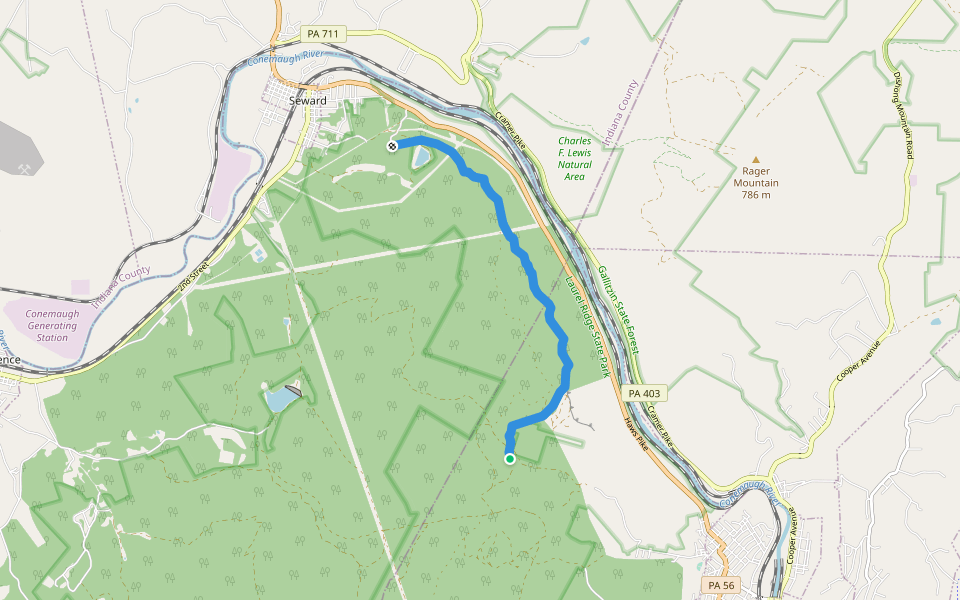 Laurel Highlands Hiking Trail walking route map in Johnstown