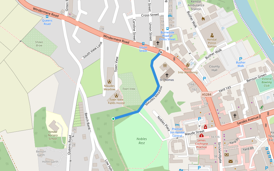 Maudes Meadow walking route map in Kendal