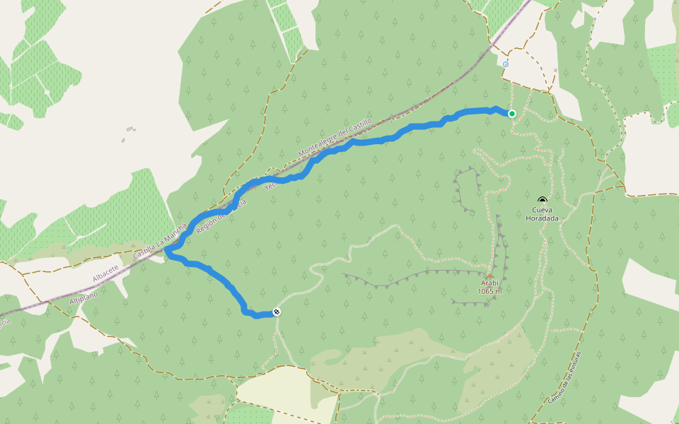 Sendero Norte del Arabí walking route map in Yecla
