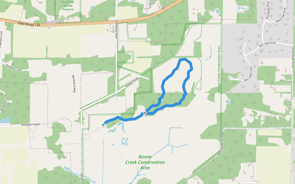 Entire Trail (1.98 mi) walking route map in Woodstock