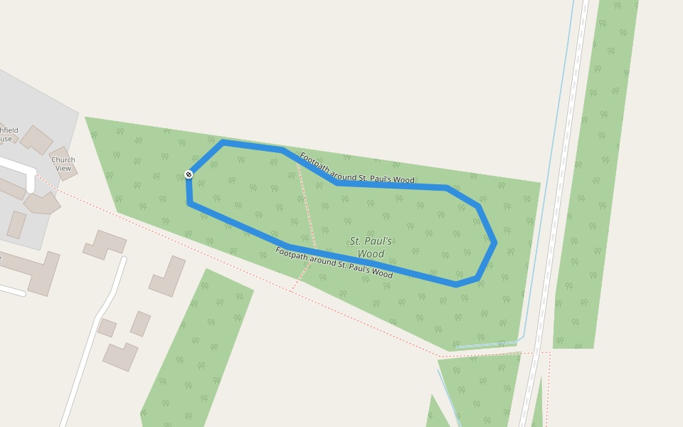Footpath around St. Paul's Wood walking route map in Burton Pidsea