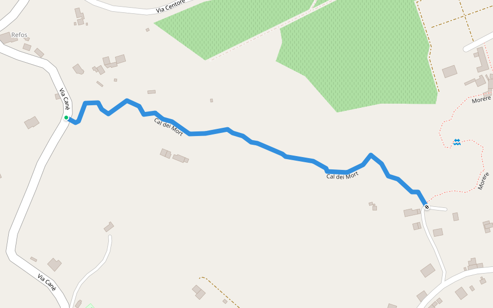 Cal dei Mort walking route map in Refos