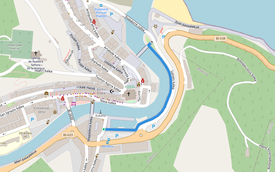 Sahiets pasealekua walking route map in Ondarroa