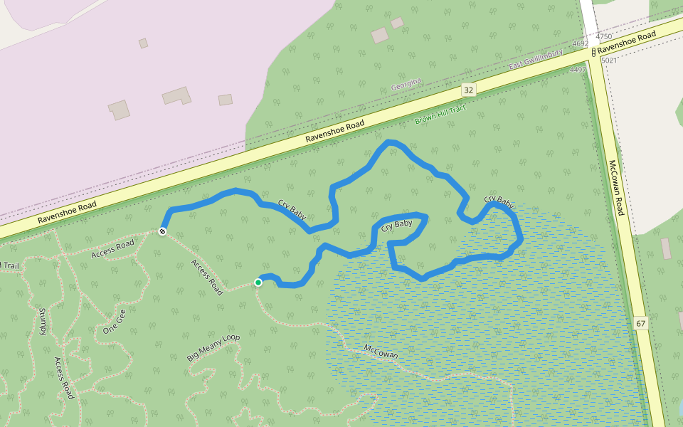 Cry Baby walking route map in East Gwillimbury