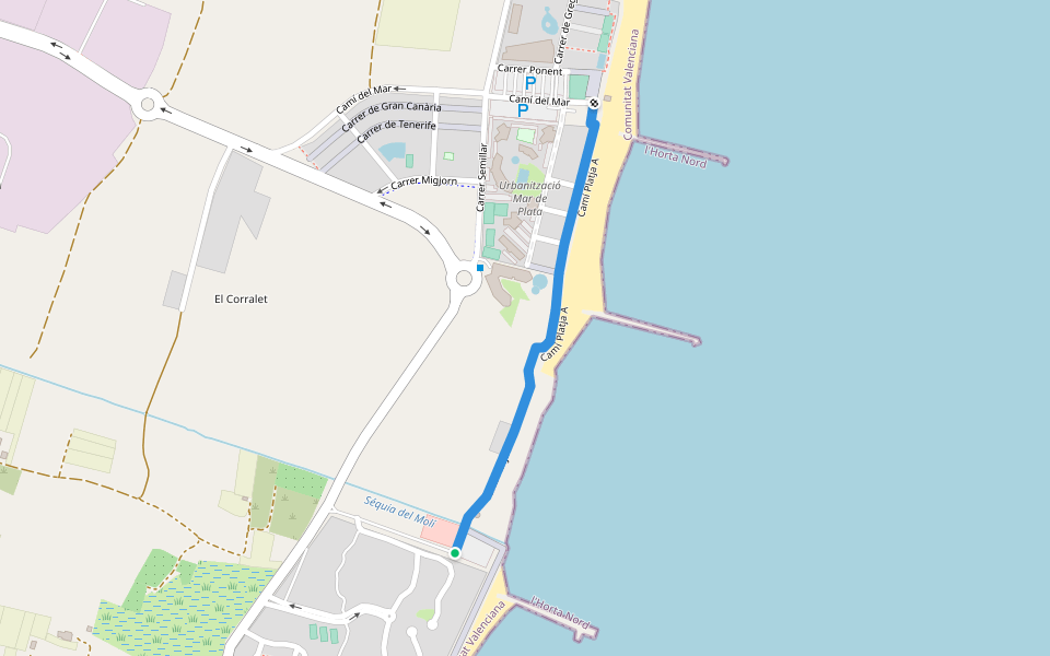 Camí Platja A walking route map in El Puig de Santa Maria