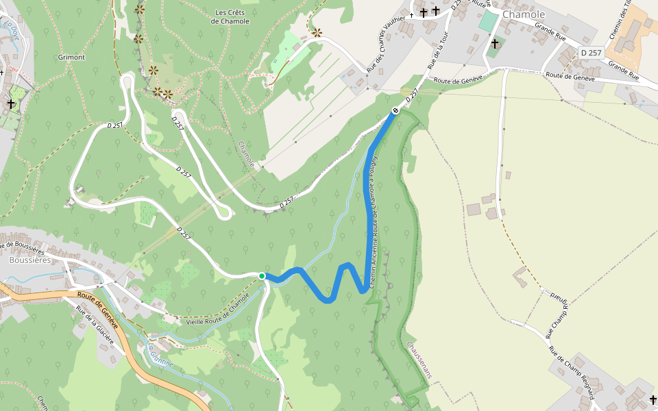 Chemin Ancienne Route de Chamole à Poligny walking route map in Poligny
