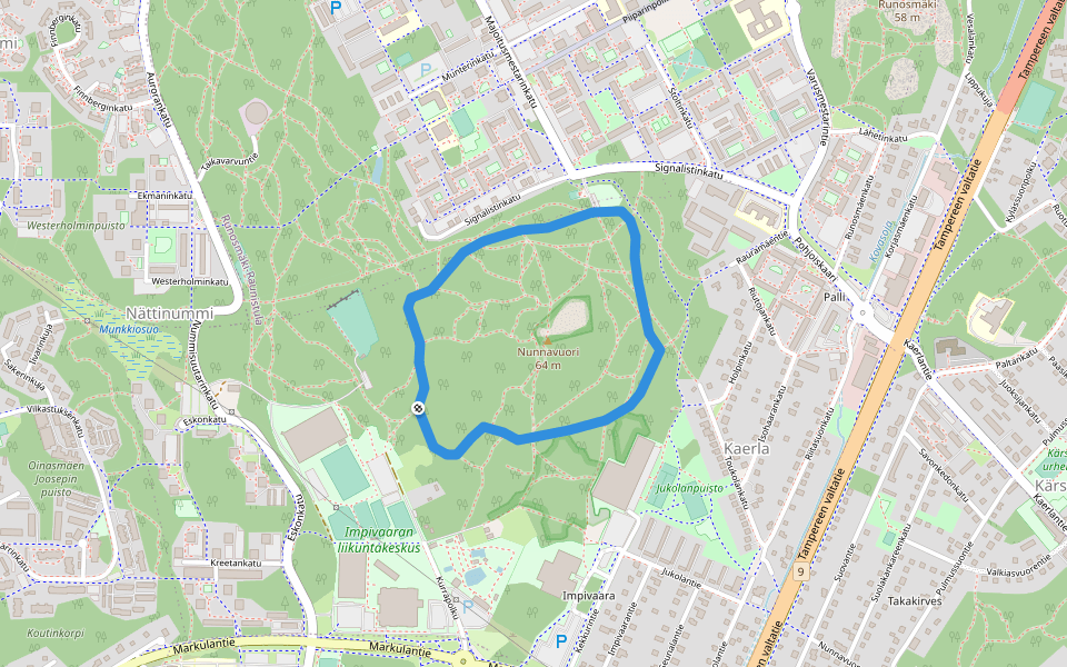 Nunnavuoren kuntorata walking route map in Turku