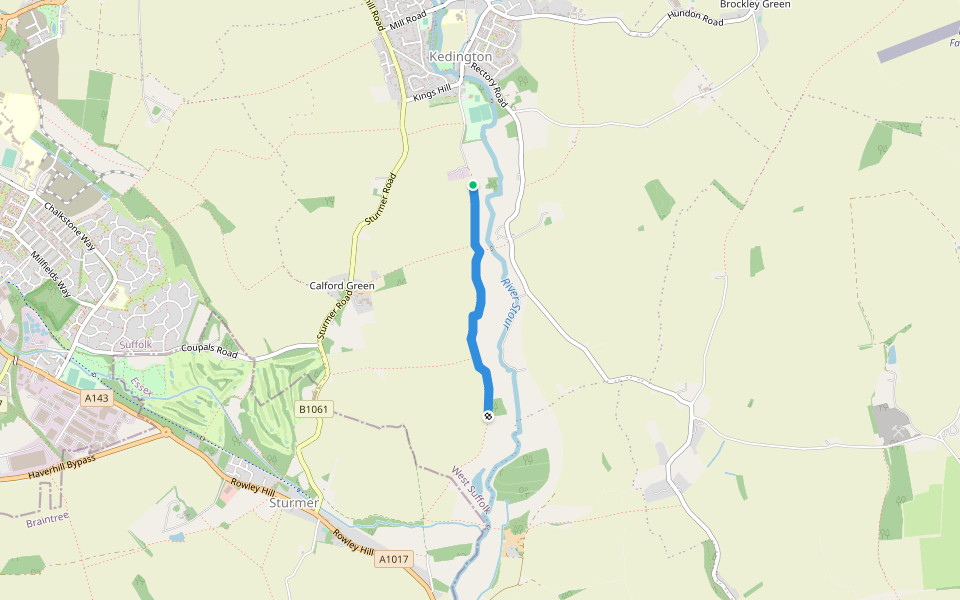 Mere Lane walking route map in Kedington