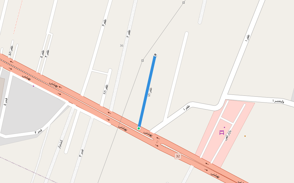 ظفر ۱/۱ walking route map in Karaj