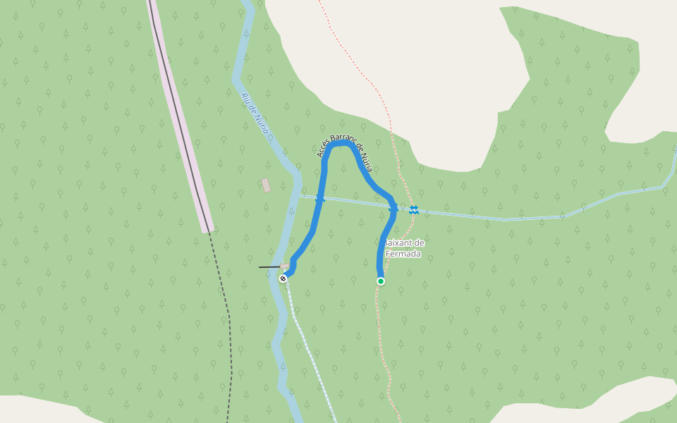 Accés Barranc de Núria walking route map in Queralbs