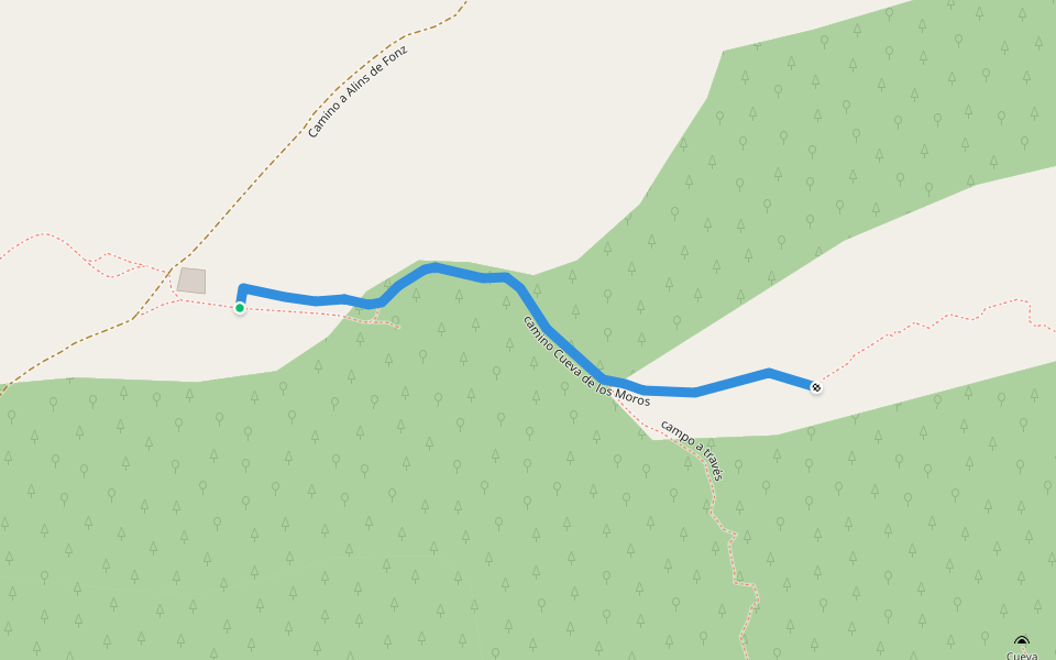 camino Cueva de los Moros walking route map in Alins del Monte