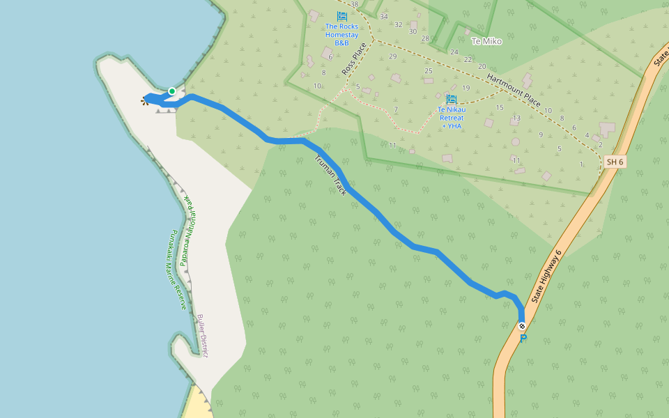 Truman Track walking route map in Te Miko