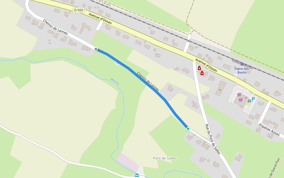 Chemin de Lannes walking route map in Ogeu-les-Bains