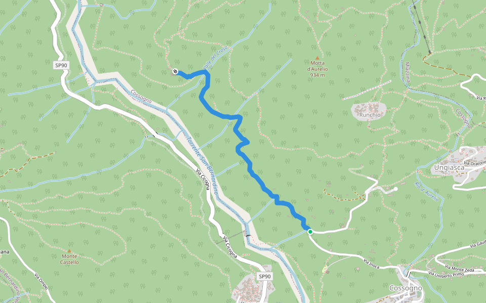 Mulattiera Cossogno - Miunchio (Miùi) walking route map in Runchio