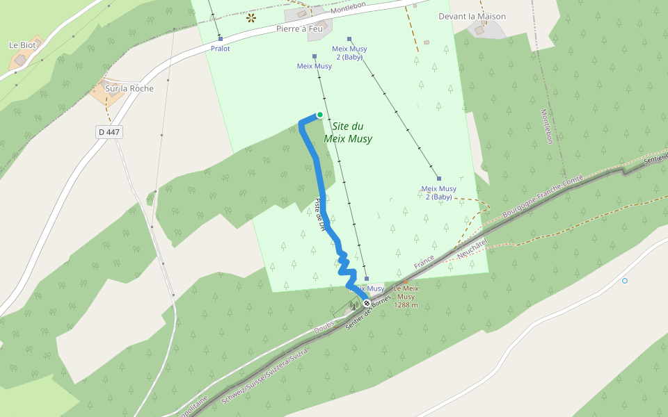 Piste de DH walking route map in Montlebon