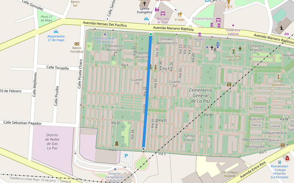 Vía 32 walking route map in La Paz