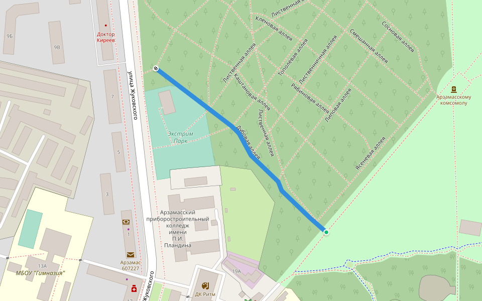 Дубовая аллея walking route map in Arzamas