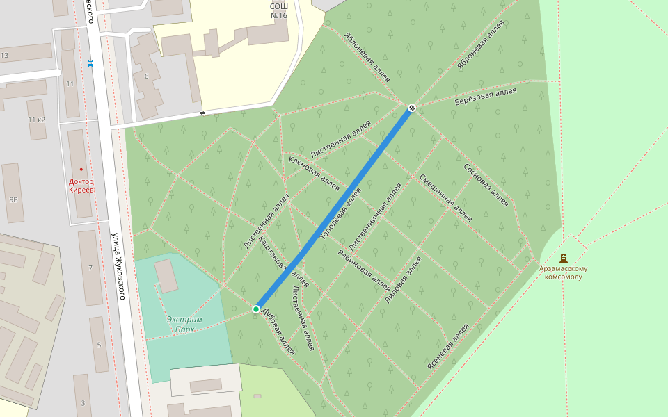 Тополёвая аллея walking route map in Arzamas