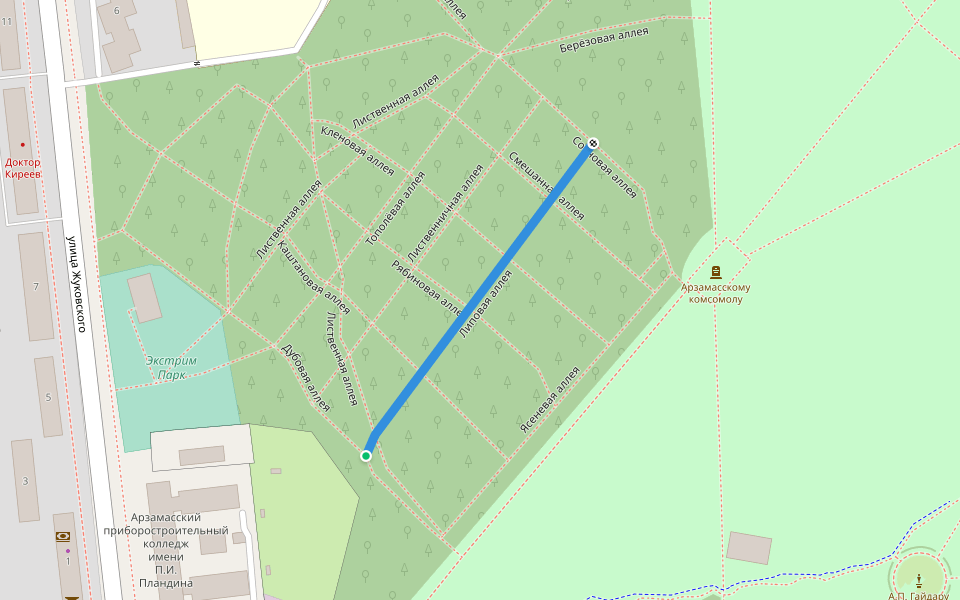 Липовая аллея walking route map in Arzamas