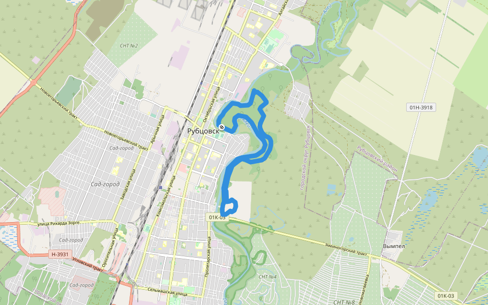 Трасса здоровья walking route map in Rubtsovsk