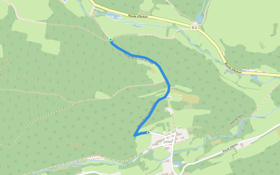 Route de la Croix du Pilet walking route map in Anost