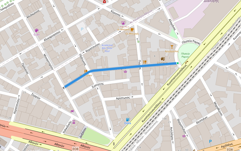 Πυθοδώρου walking route map in Athina