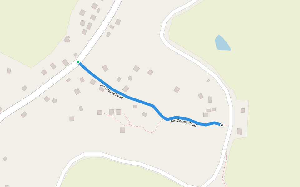 9th Colony Road walking route map in Ayithiyamalai