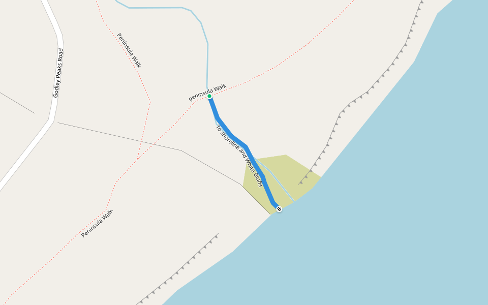 To shoreline and White Bluffs walking route map in Tekapo