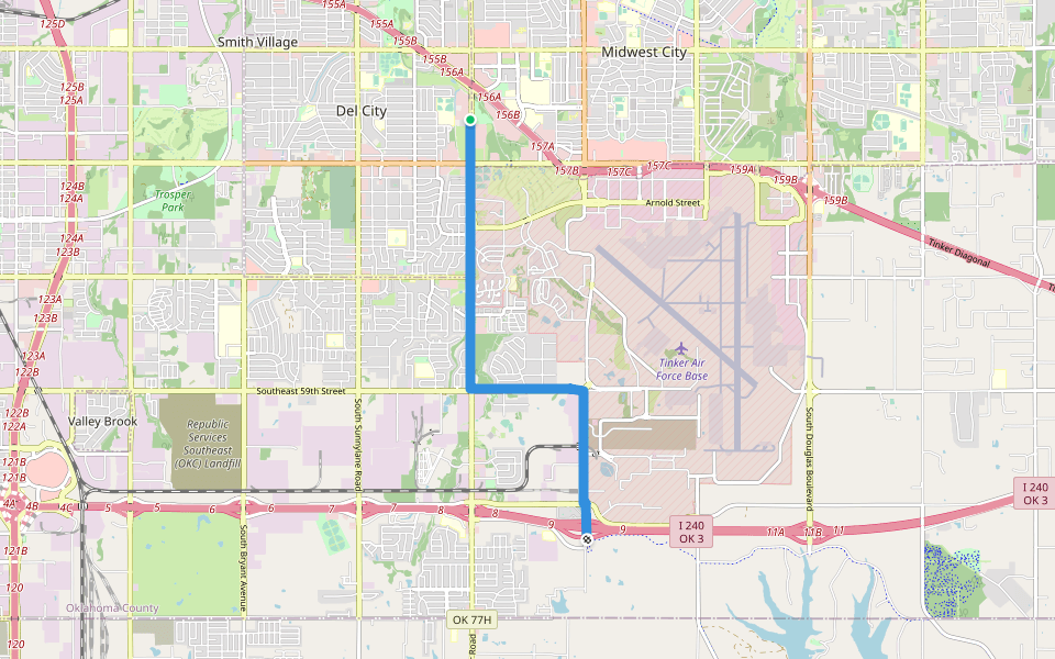 Tinker/Draper Trail walking route map in Midwest City