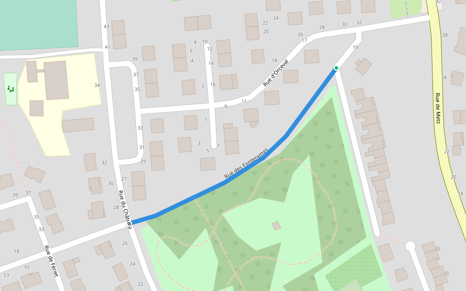Rue des Fontenettes walking route map in Verny