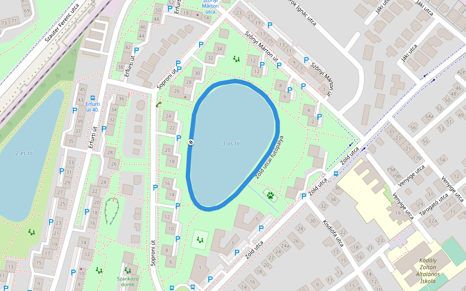 Zöld utcai futópálya walking route map in Győr