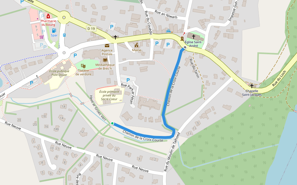 Chemin de la Croix Courte walking route map in Brech