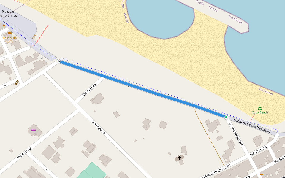 Lungomare Marinai d'Italia walking route map in Torre San Gennaro