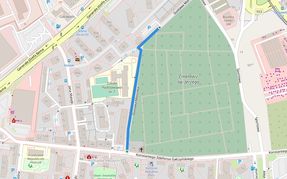 Gustawa Morcinka walking route map in Toruń